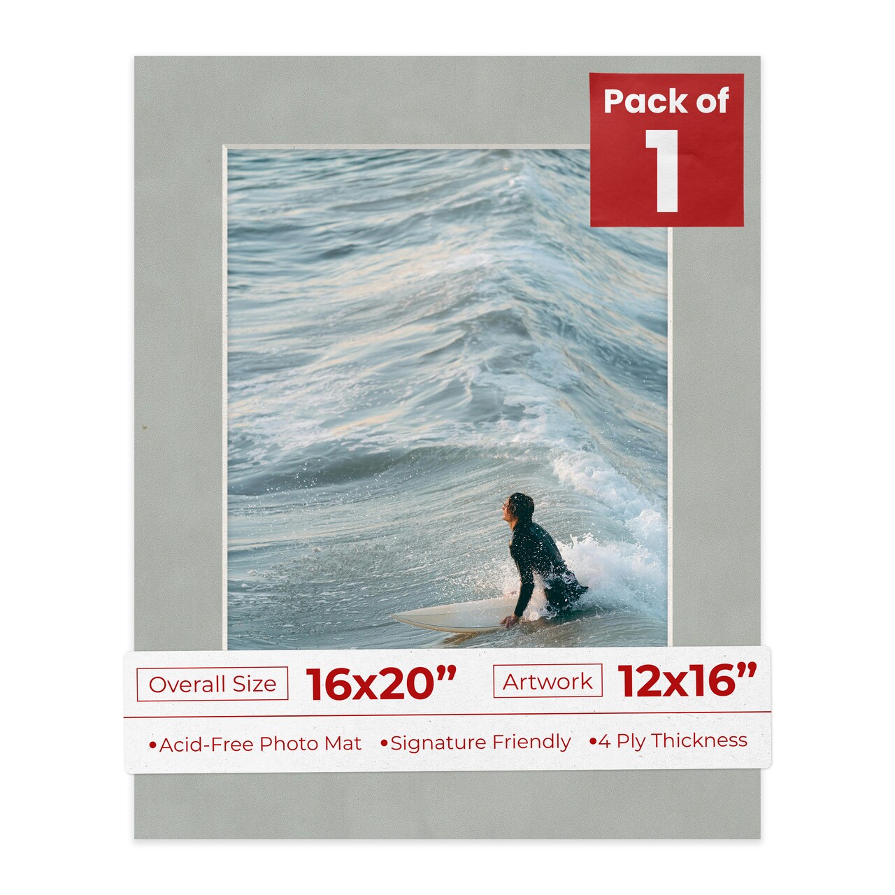 Light Grey Suede Mat Board for 16x20 Frames - Fits 12x16 Photos